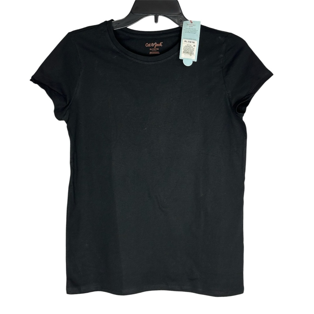 NWT Cat & Jack Black Basic Tee Youth XL (14/16) Short Sleeve Minimal Schoolwear